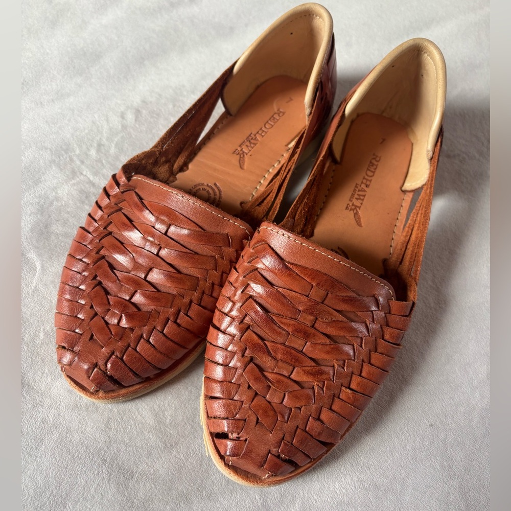 Woven Leather Huarache Sandals Brown Handmade Mexico Boho Artisan Flats Sz 7 - Picture 3 of 11